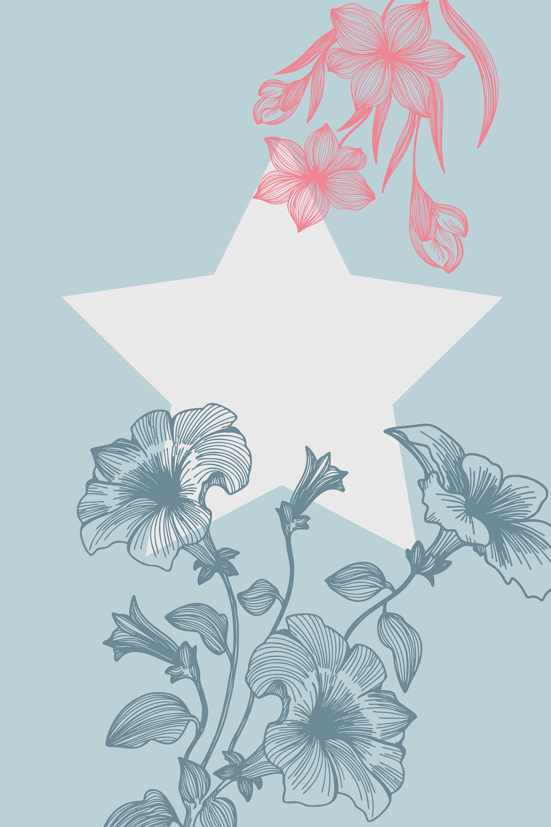 A white star with pink flowers