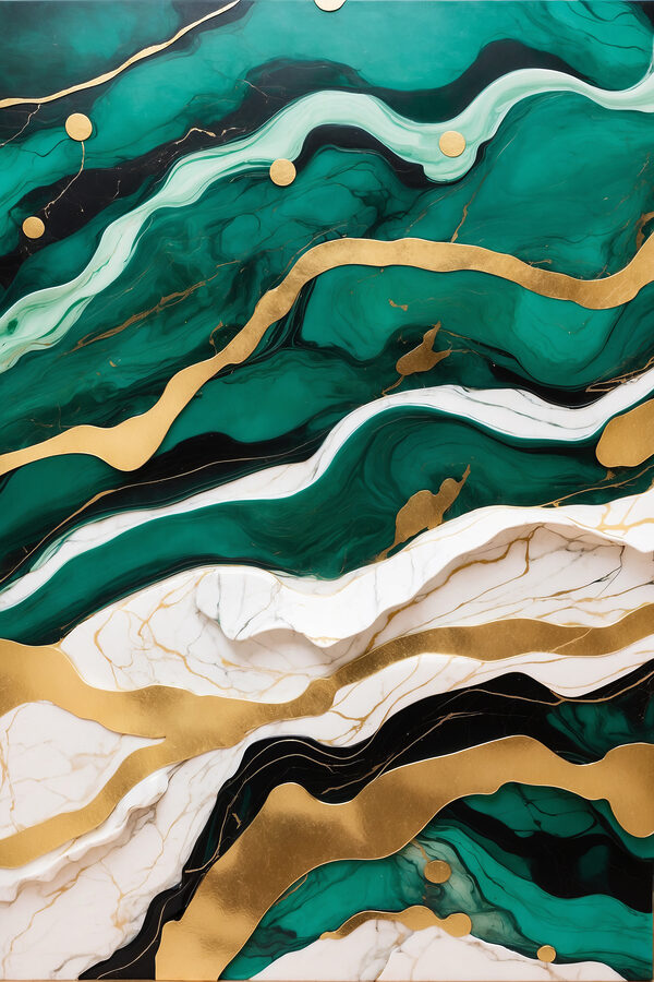 Emerald waves with creamy marbled layers