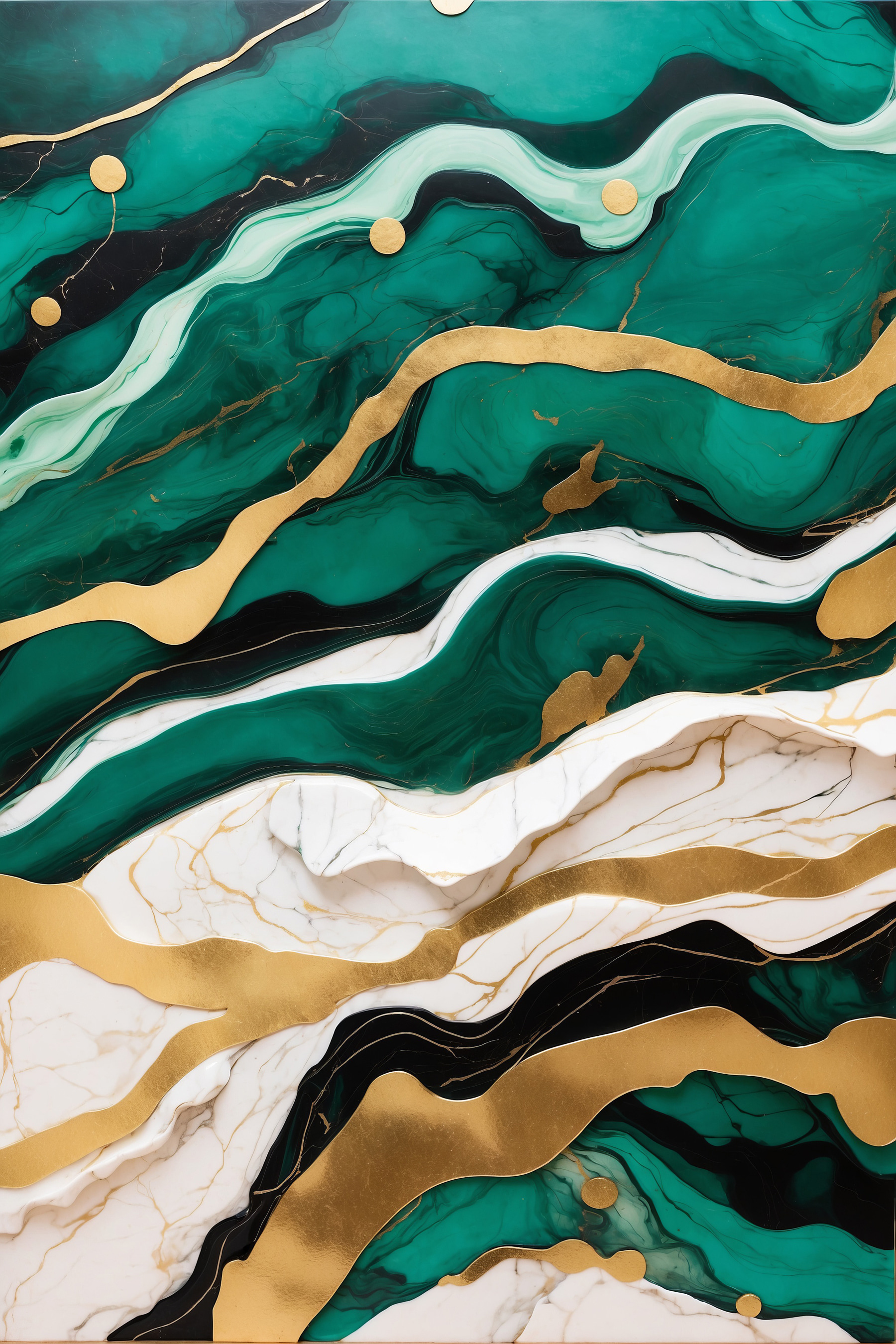 Emerald waves with creamy marbled layers