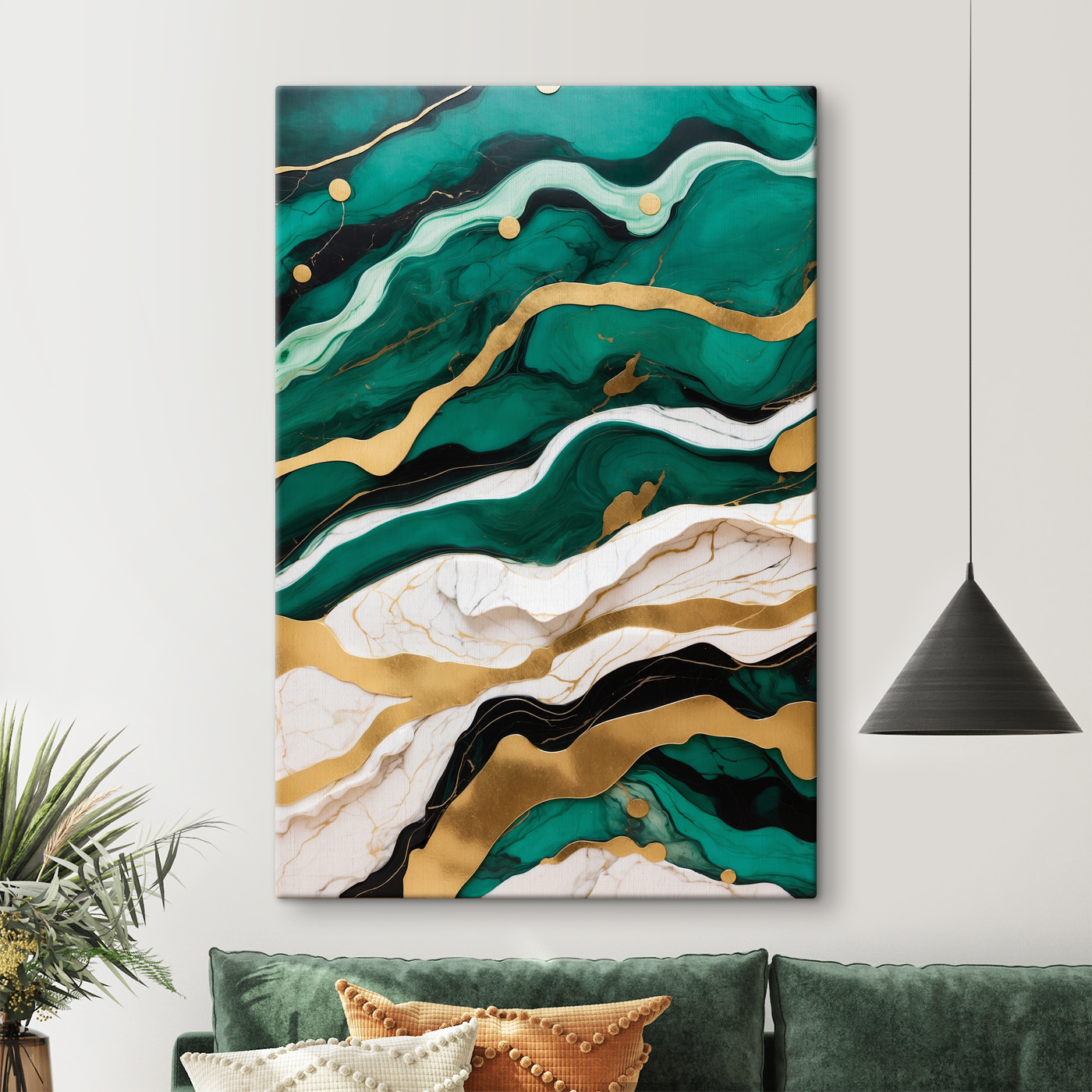 Emerald waves with creamy marbled layers