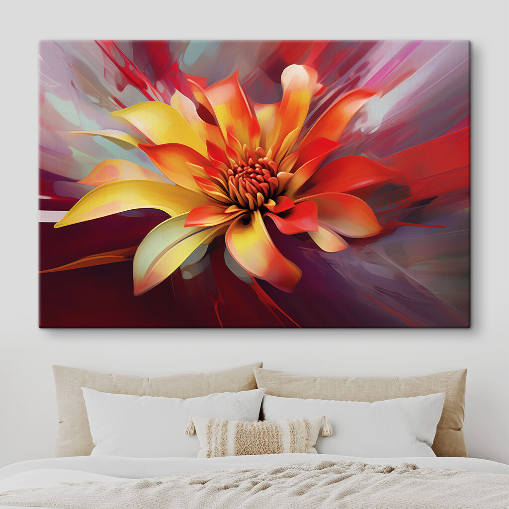 A colorful flower with a red center