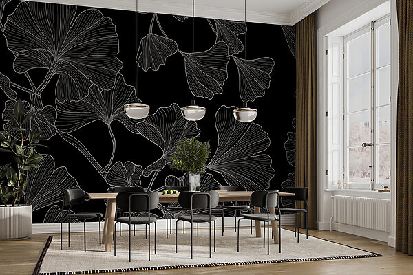 Un disegno di foglie in bianco e nero Un disegno di foglie in bianco e nero