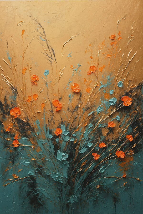 A painting of flowers on a wall