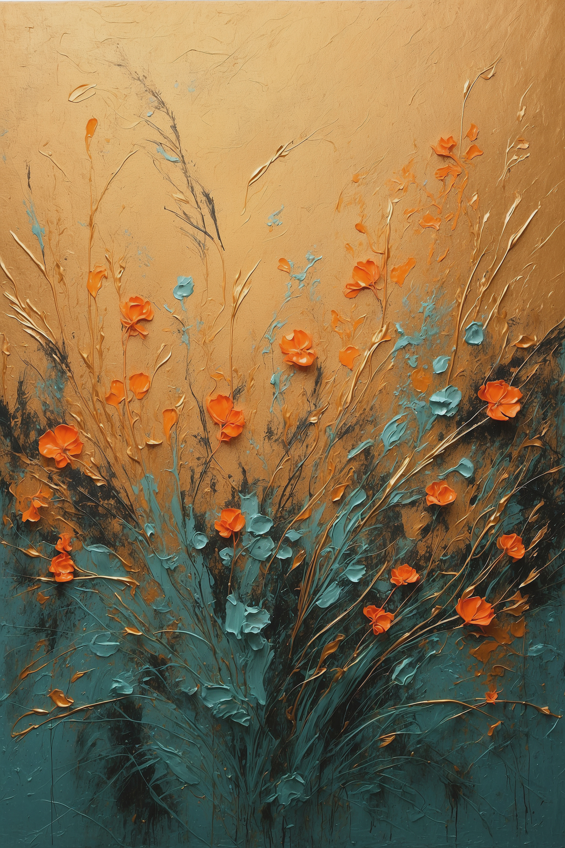 A painting of flowers on a wall