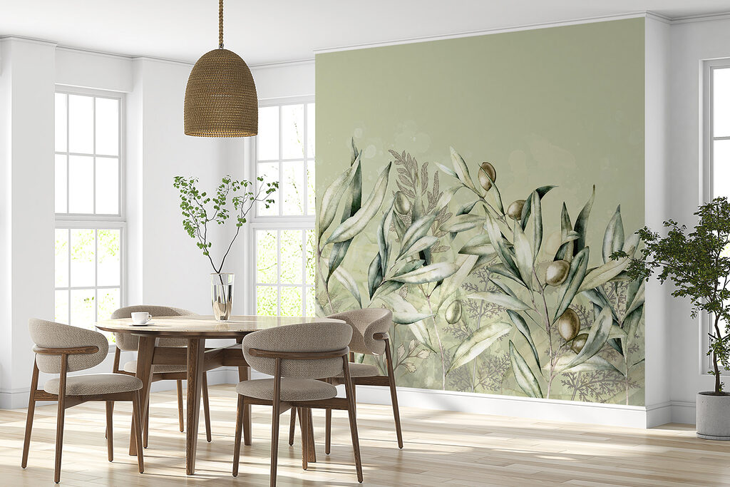 A painting of olives and leaves A painting of olives and leaves
