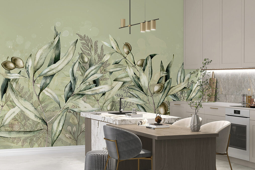 A painting of olives and leaves A painting of olives and leaves