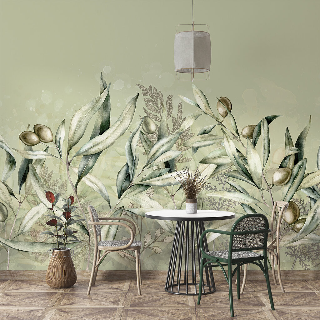 A painting of olives and leaves A painting of olives and leaves