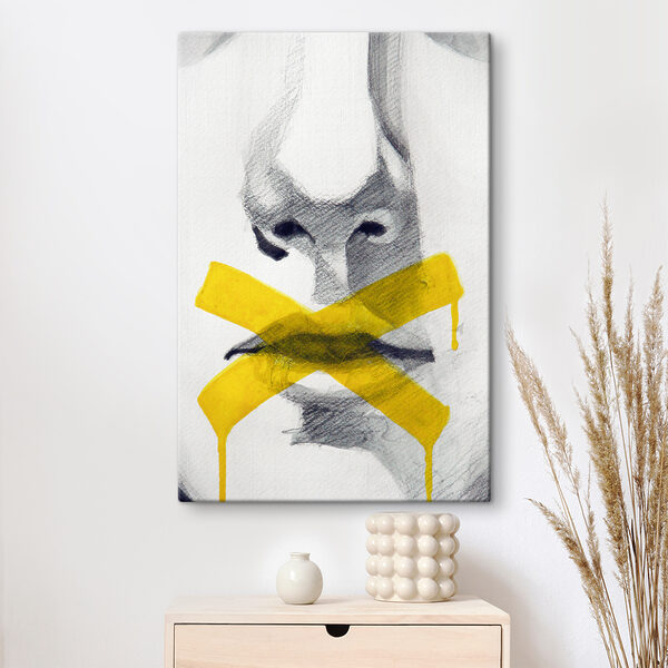 Quadri Quadri Il disegno del volto di una persona con del nastro adesivo giallo (COD: s36703)