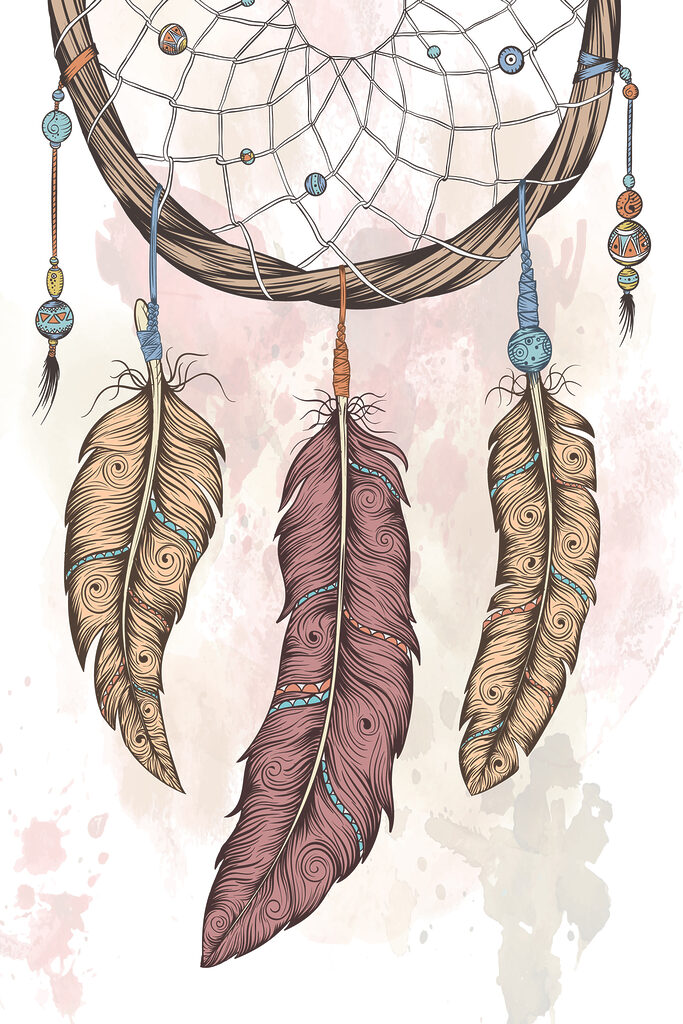 A dream catcher with feathers