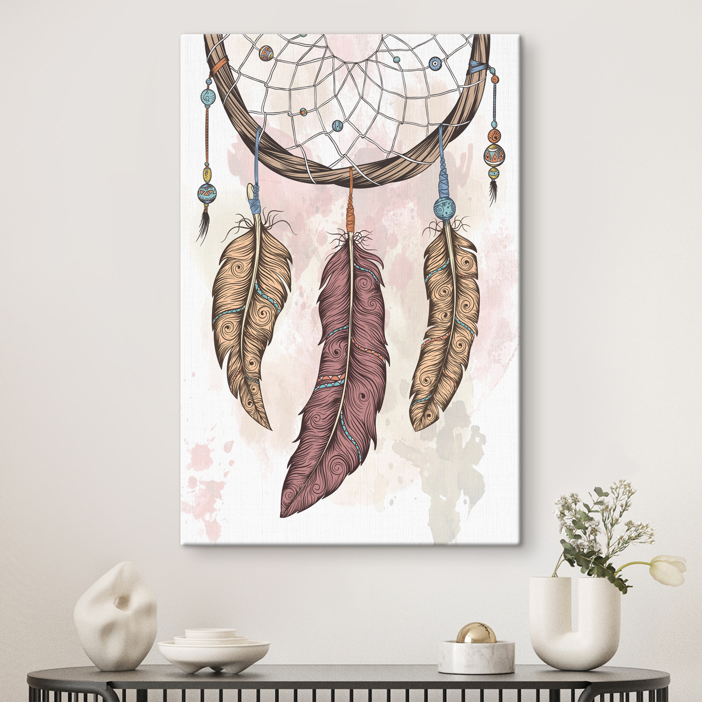 A dream catcher with feathers