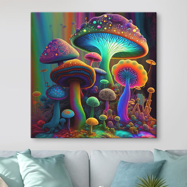 A group of colorful mushrooms