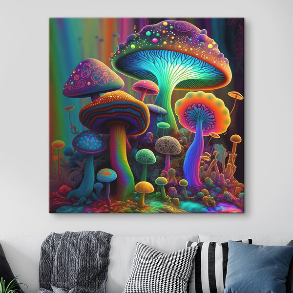 A group of colorful mushrooms