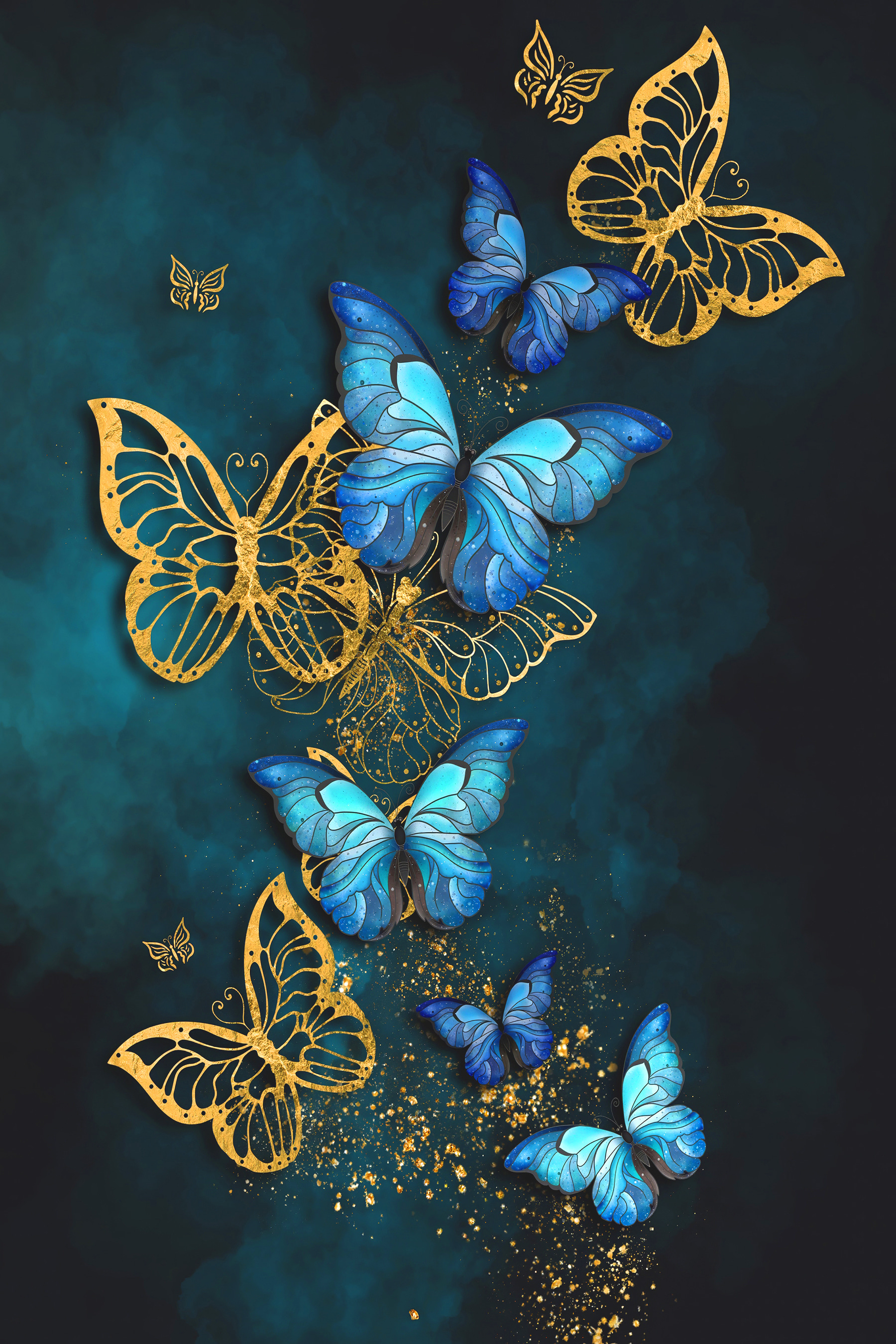 A group of butterflies on a blue background A group of butterflies on a blue background