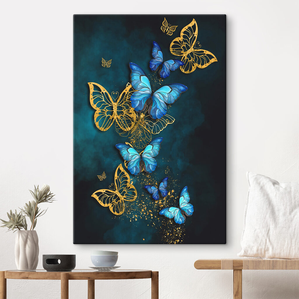 A group of butterflies on a blue background A group of butterflies on a blue background