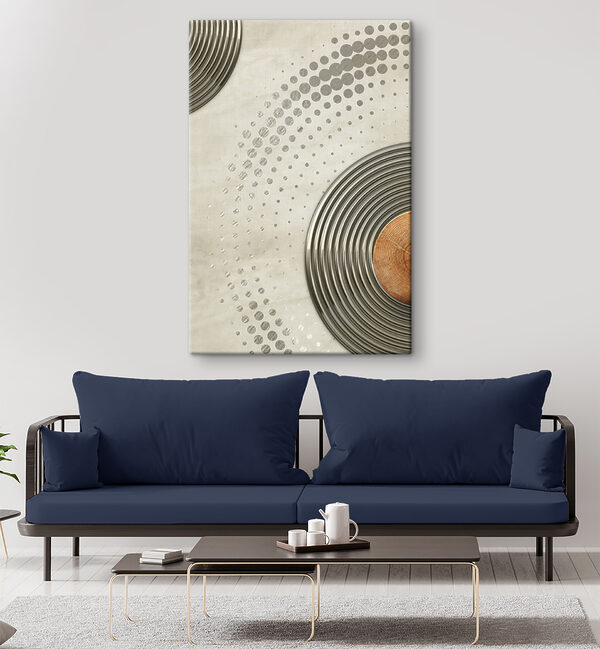 A circular silver circles with a brown circle A circular silver circles with a brown circle