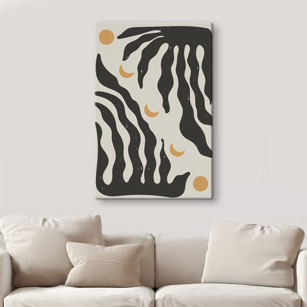 A black and white pattern with a moon