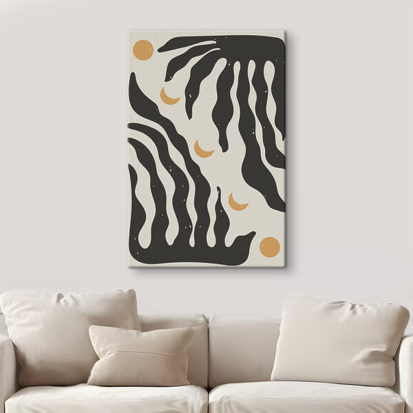 A black and white pattern with a moon