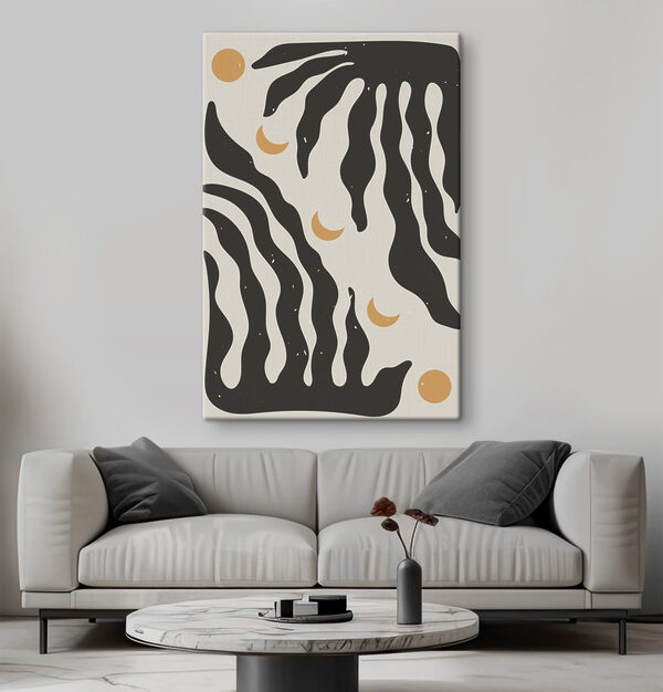 A black and white pattern with a moon