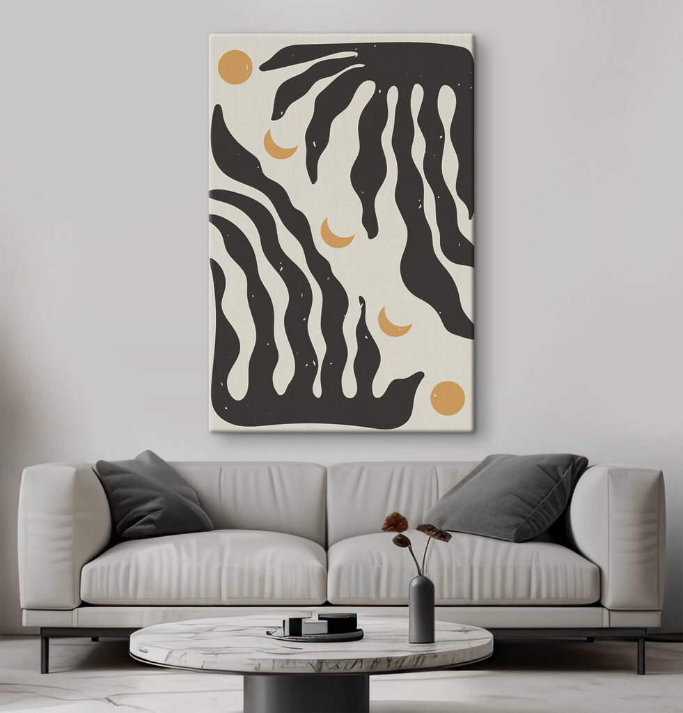A black and white pattern with a moon