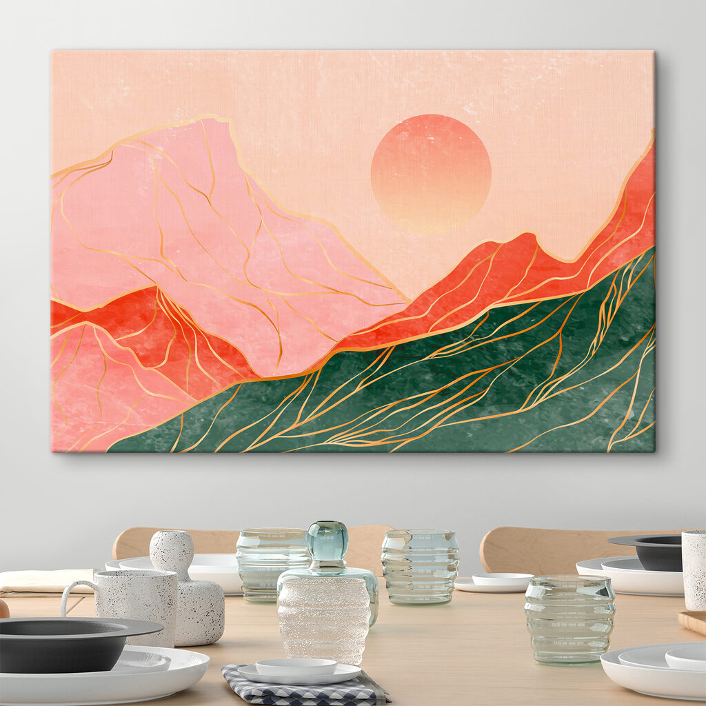 A painting of mountains and sun A painting of mountains and sun