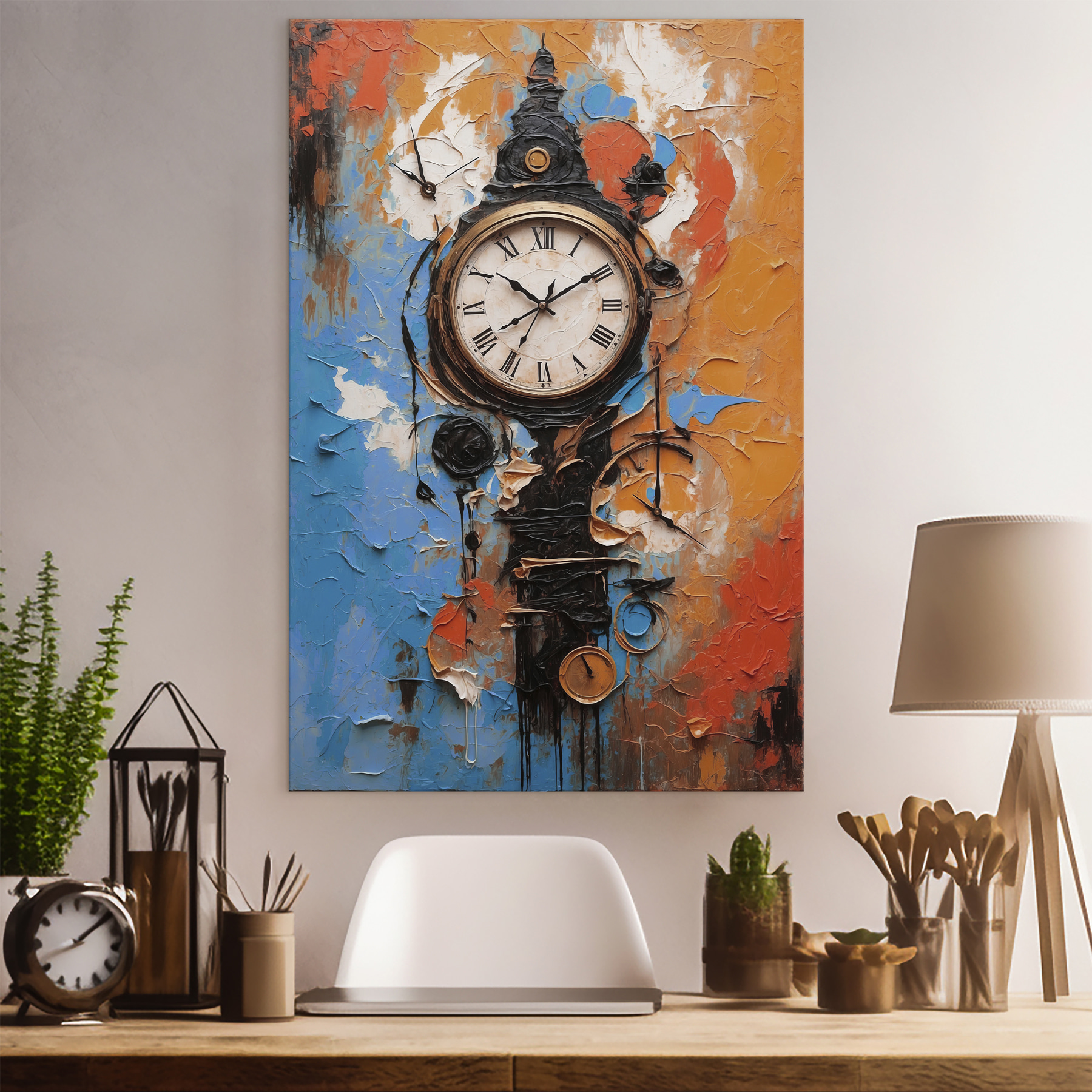 A clock with a paint on it A clock with a paint on it