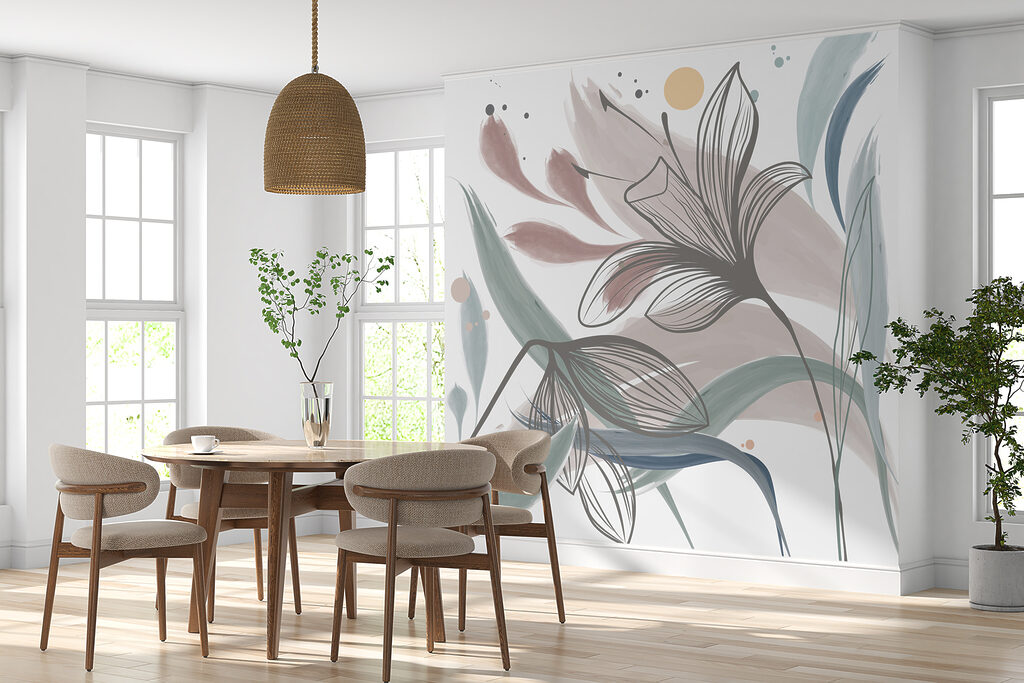 A drawing of flowers and leaves