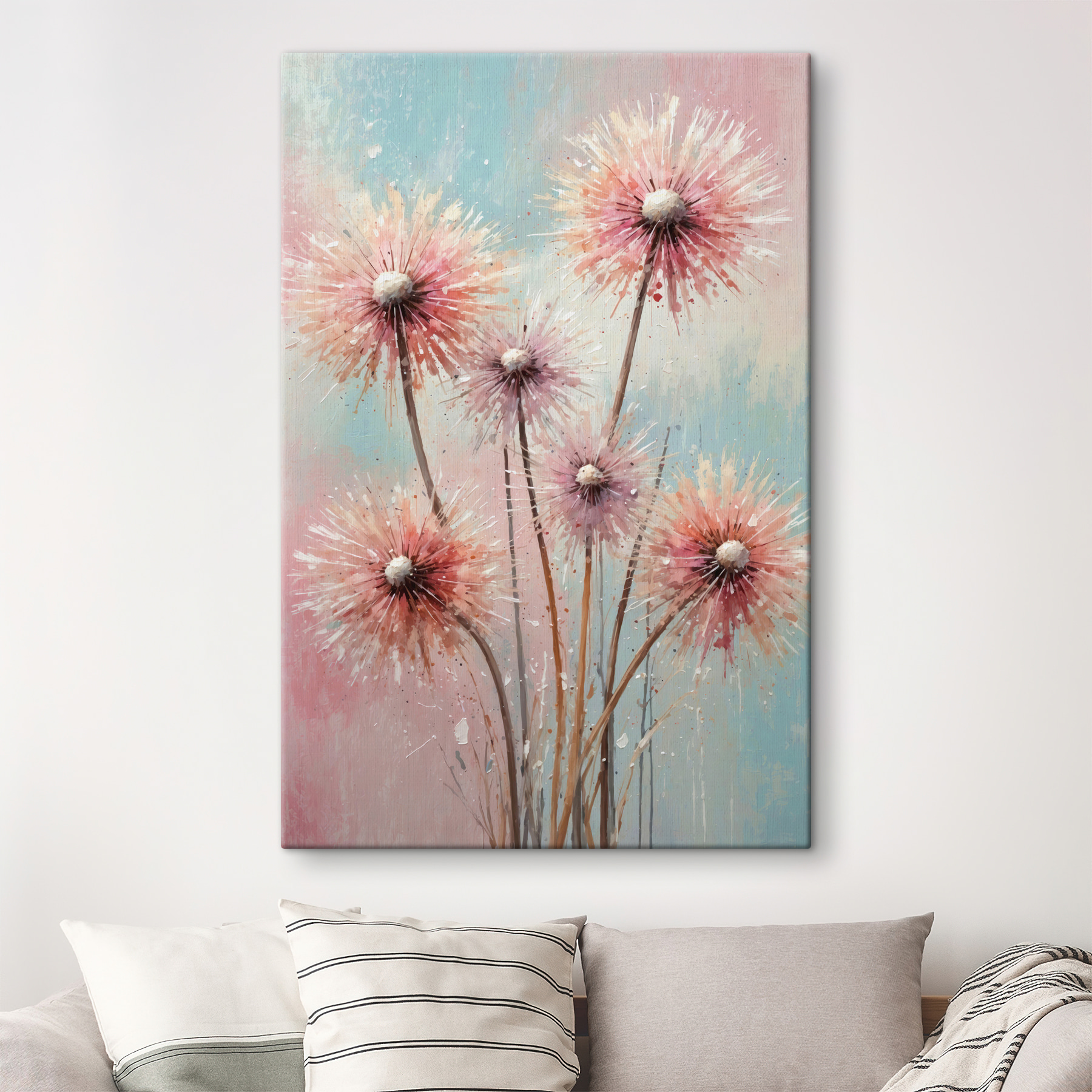 A painting of pink flowers