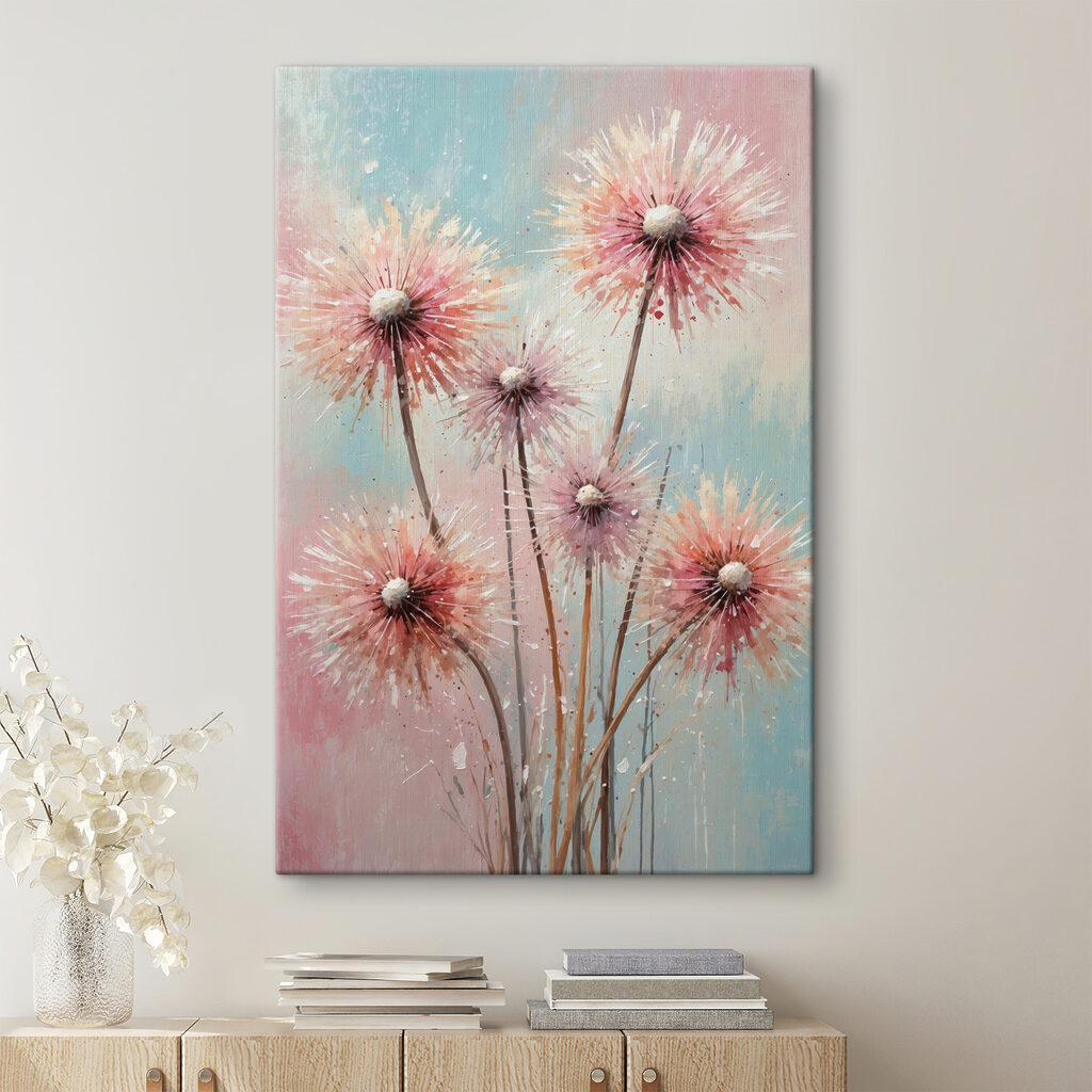 A painting of pink flowers