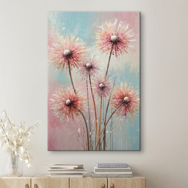 A painting of pink flowers