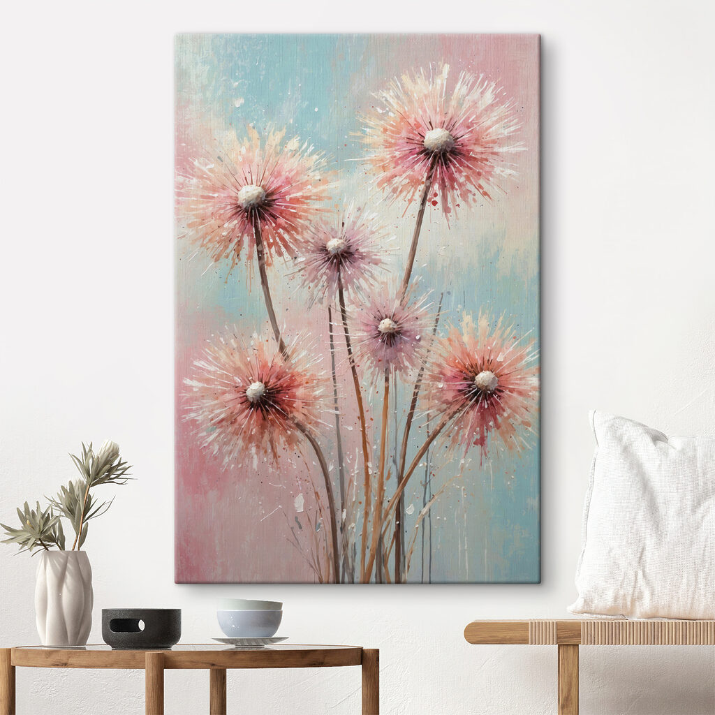 A painting of pink flowers