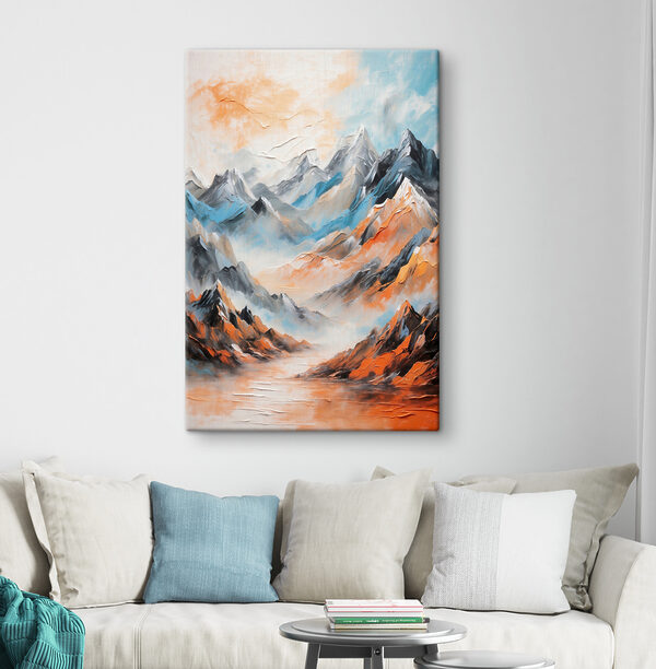 A painting of mountains with clouds A painting of mountains with clouds
