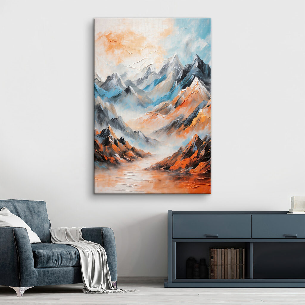 A painting of mountains with clouds A painting of mountains with clouds