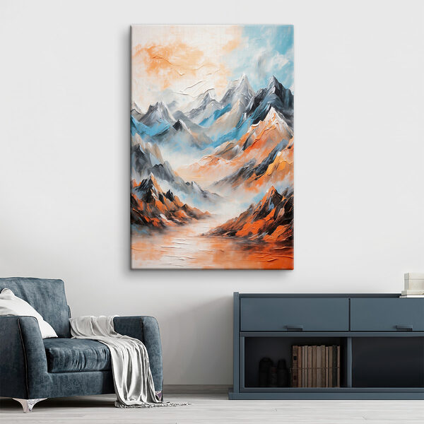 A painting of mountains with clouds A painting of mountains with clouds