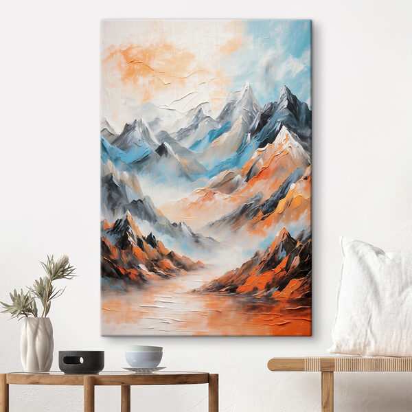 A painting of mountains with clouds A painting of mountains with clouds