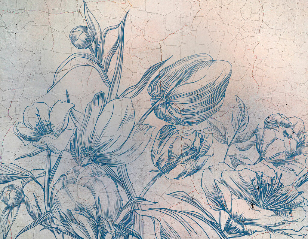 Un disegno di fiori su un muro screpolato Un disegno di fiori su un muro screpolato