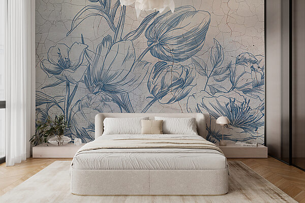 Un disegno di fiori su un muro screpolato Un disegno di fiori su un muro screpolato