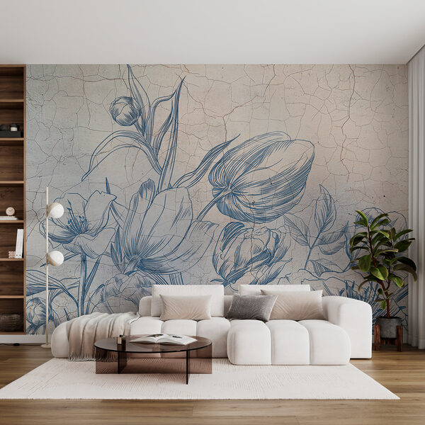 Un disegno di fiori su un muro screpolato Un disegno di fiori su un muro screpolato
