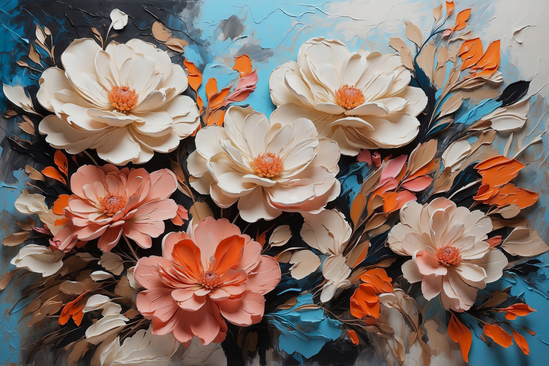 A painting of flowers and leaves A painting of flowers and leaves