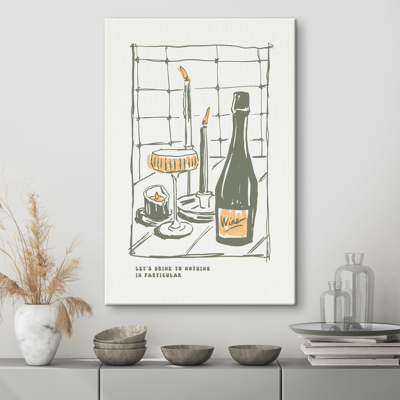 A drawing of a wine bottle and glasses A drawing of a wine bottle and glasses