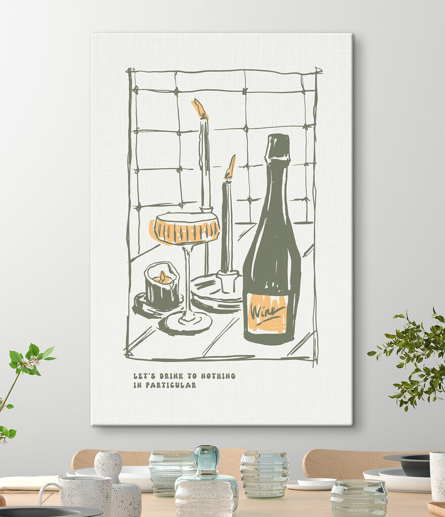 A drawing of a wine bottle and glasses A drawing of a wine bottle and glasses