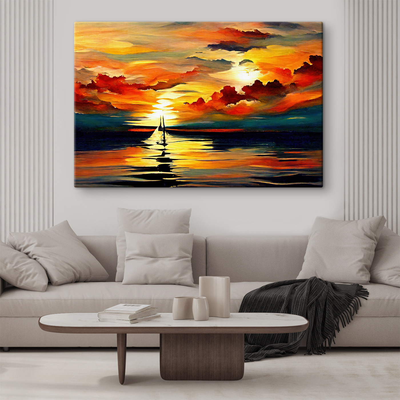 A painting of a sailboat in the water A painting of a sailboat in the water