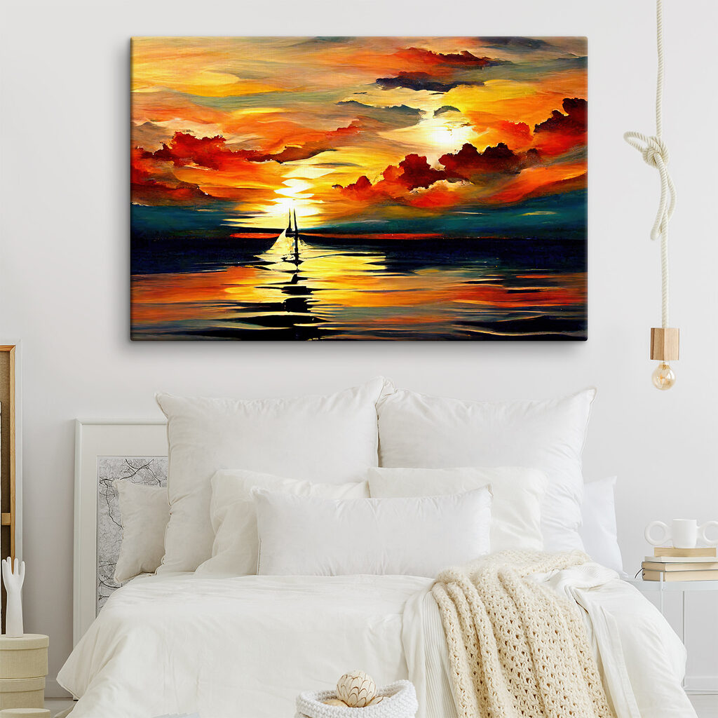 A painting of a sailboat in the water A painting of a sailboat in the water