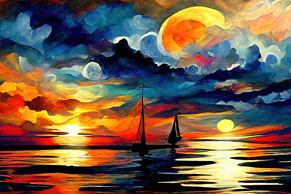 A painting of a sailboat in the water A painting of a sailboat in the water