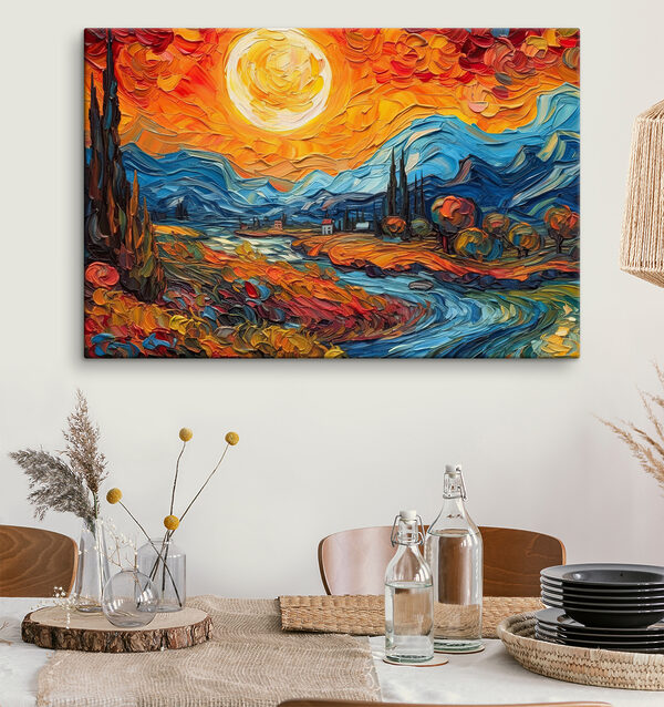 Quadri Un dipinto raffigurante un paesaggio con un fiume e delle montagne (COD: s38057) Quadri Quadri Un dipinto raffigurante un paesaggio con un fiume e delle montagne (COD: s38057)