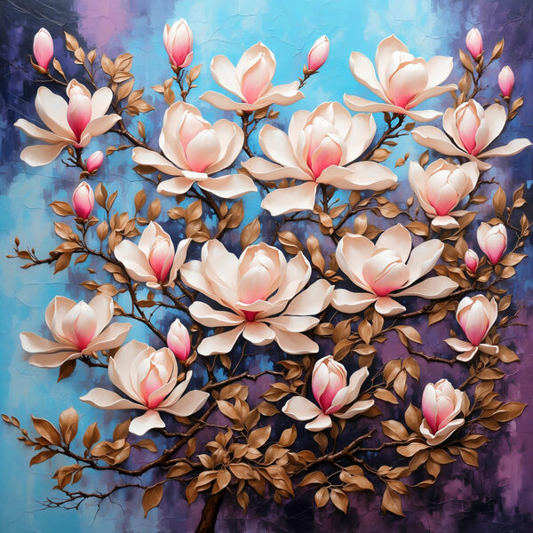 A painting of a tree with flowers