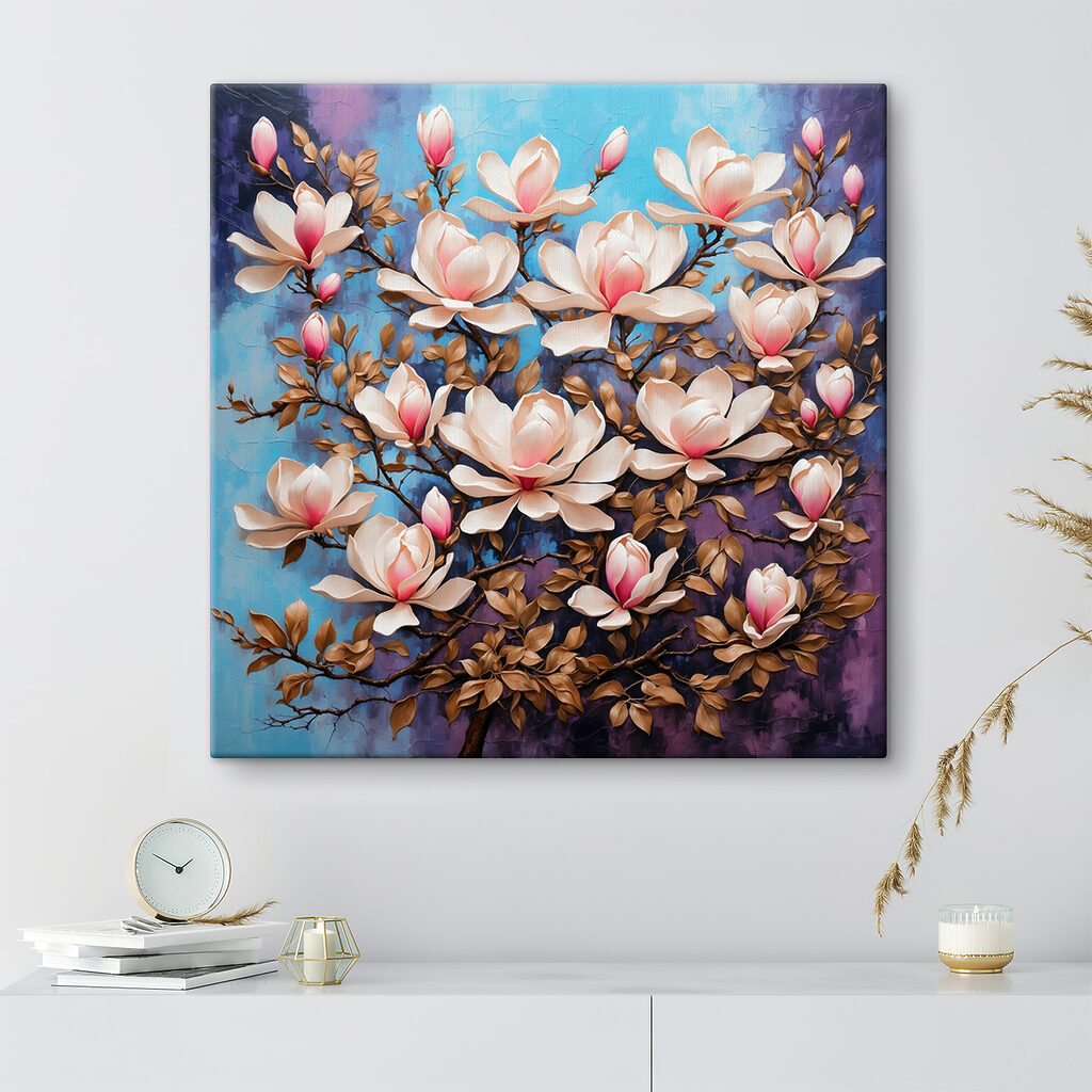 A painting of a tree with flowers