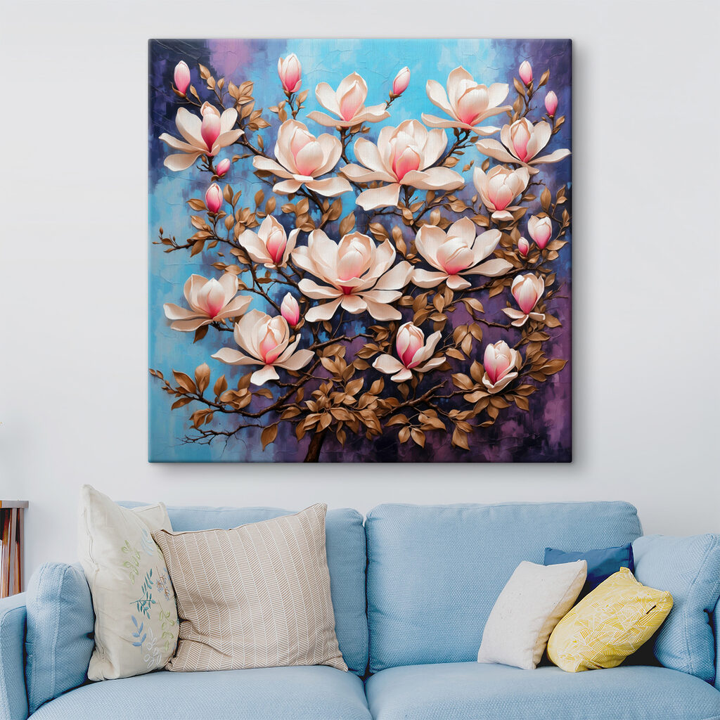 A painting of a tree with flowers