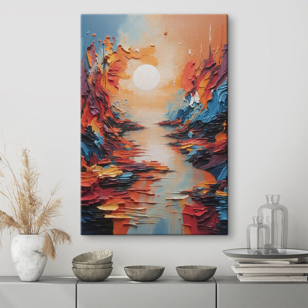 Quadri Un dipinto raffigurante un fiume con il sole sullo sfondo (COD: s38111) Quadri Quadri Un dipinto raffigurante un fiume con il sole sullo sfondo (COD: s38111)