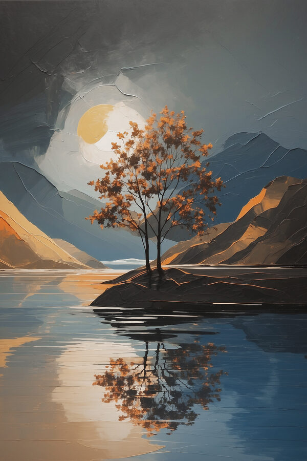 A tree on a small island in a lake