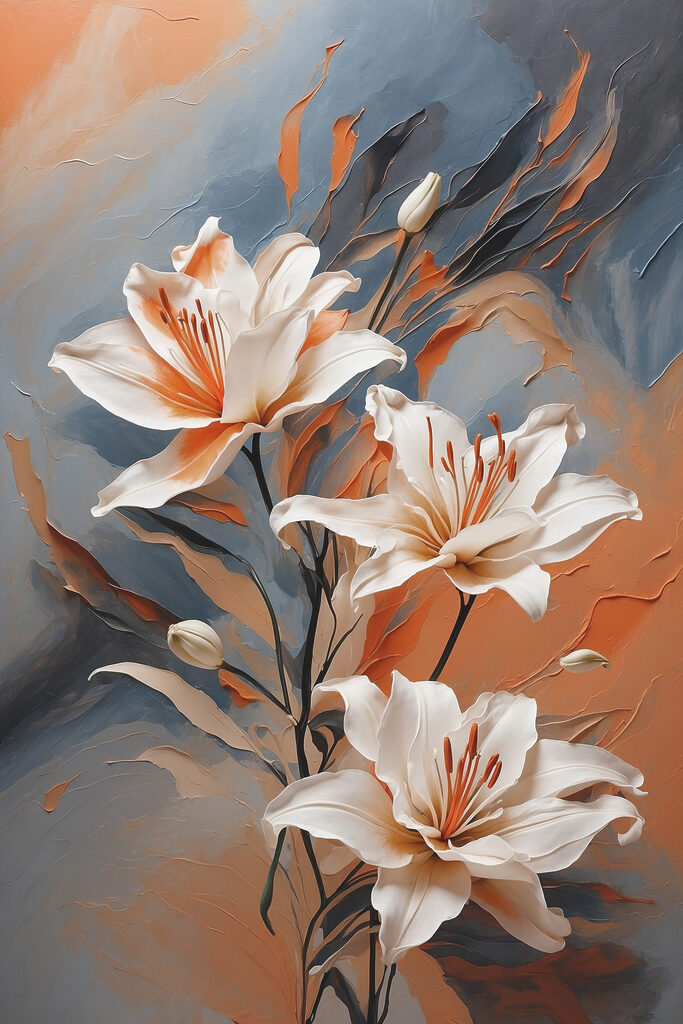A painting of white flowers